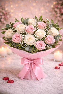 White and Pink  Roses Bouquet