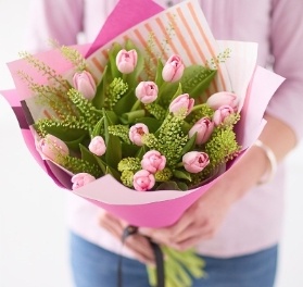 Pink Tulip Hand Tied